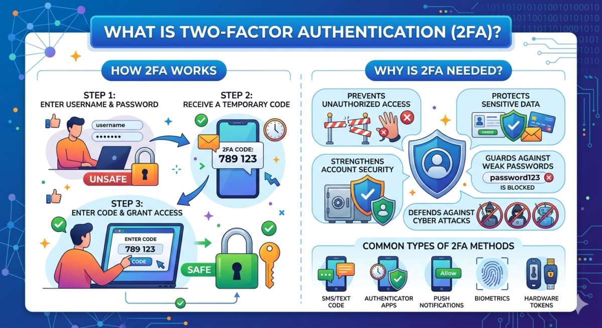 What is two-factor authentication (2FA) and why is it needed?