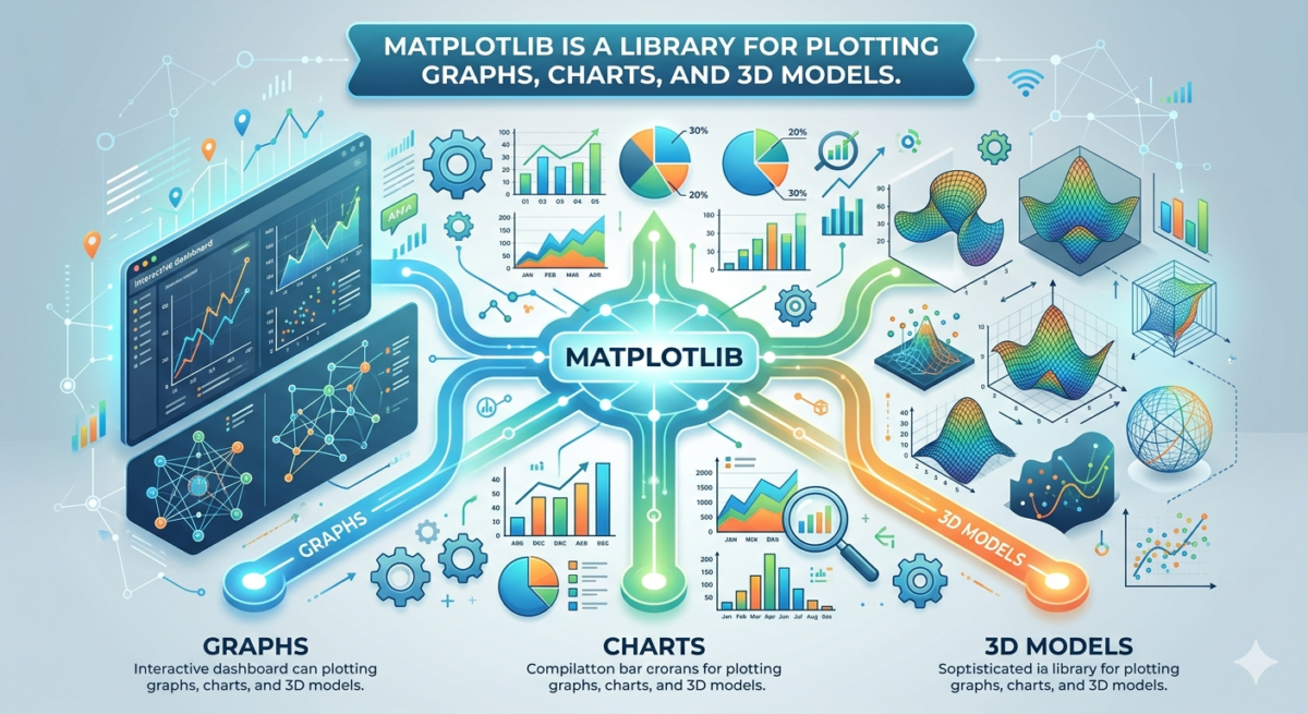Matplotlib is a library for plotting graphs, charts, and 3D models.