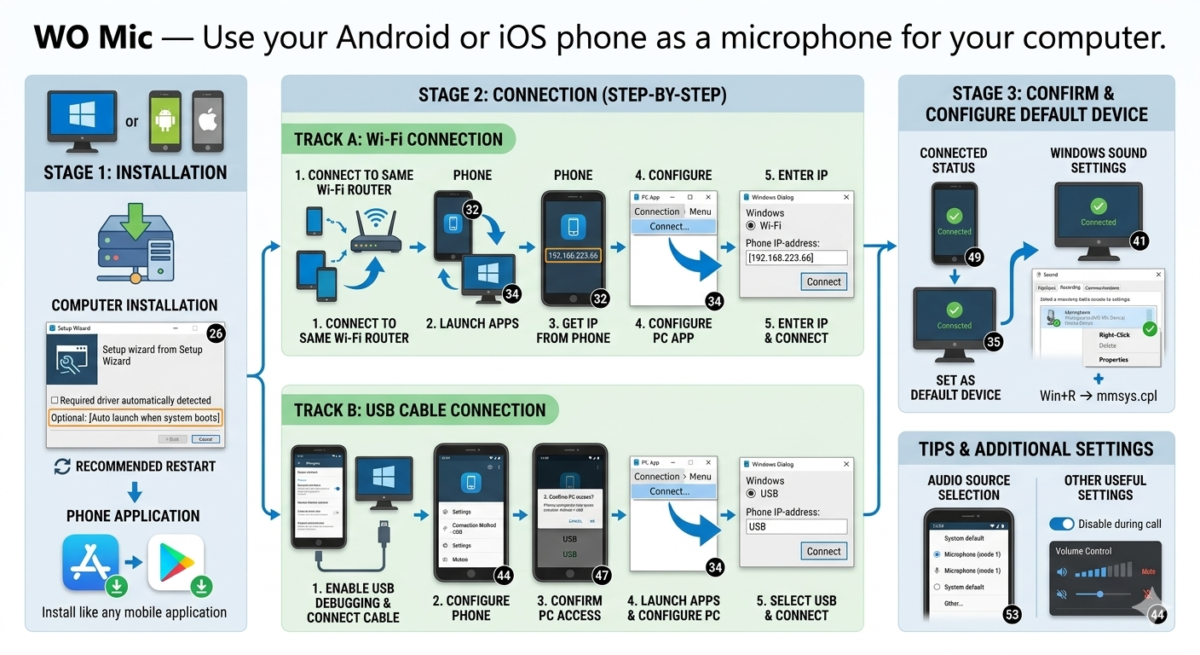 WO Mic — Use your Android or iOS phone as a microphone for your computer