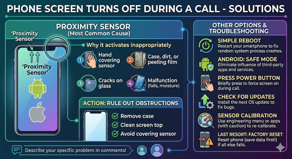 Phone screen turns off during a call – solutions