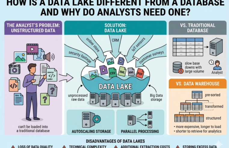 How is a data lake different from a database and why do analysts need one?